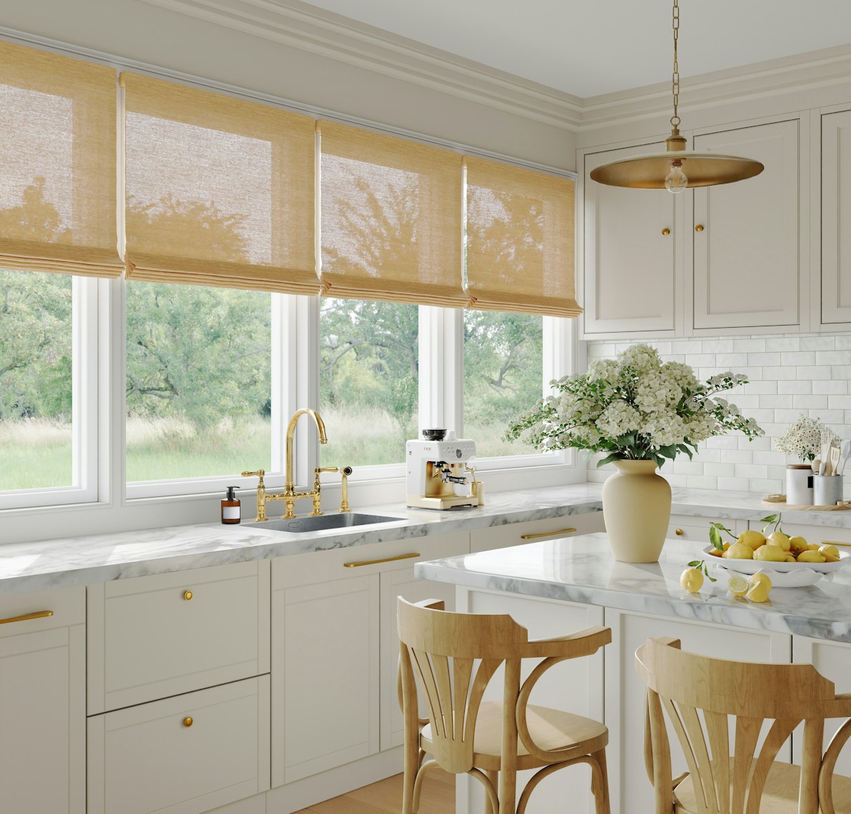 Woven woods shades in a kitchen
