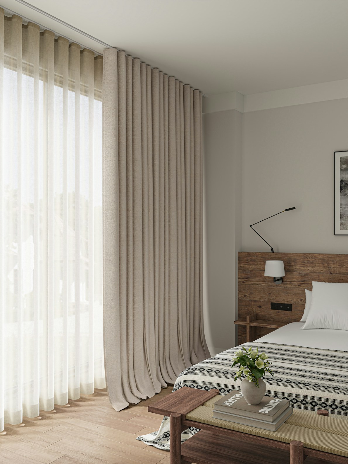 Sheer Ripple Fold Drape on Ceiling Tracks